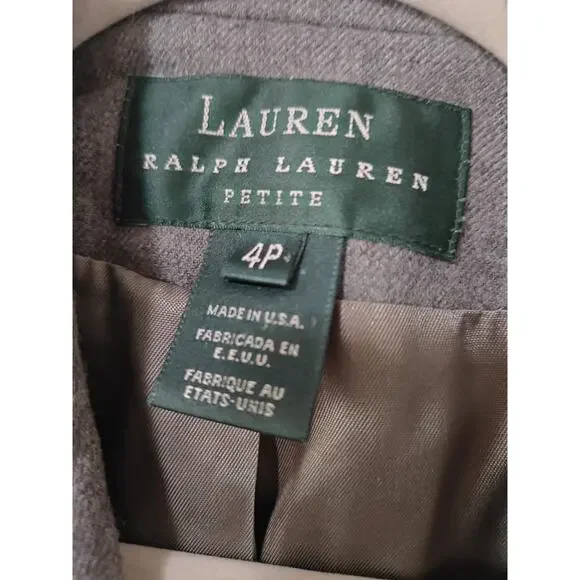 Lauren Ralph Lauren Vintage Gray Wool Petite Double Breast Blazer Classic Sz 4P - Picture 9 of 10